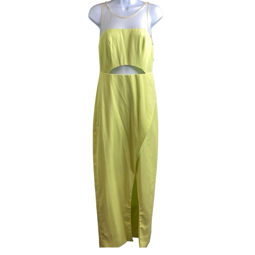 VTG Y2K BEBE Women's Yellow Cutout Maxi Dress Sz 8 Edgy Bodycon Party Glam Rock